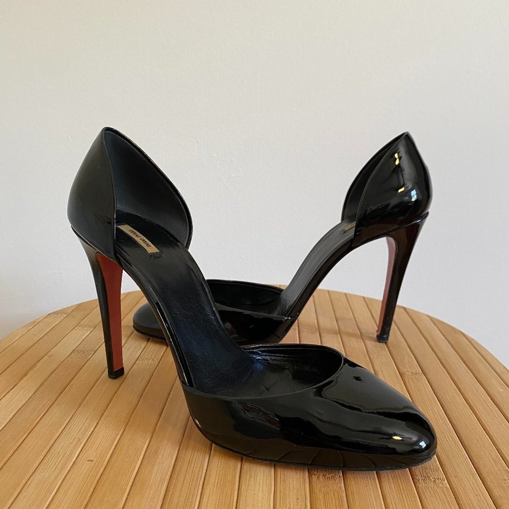Vintage Miu Miu Black Patent Leather Heels Pink Bottom